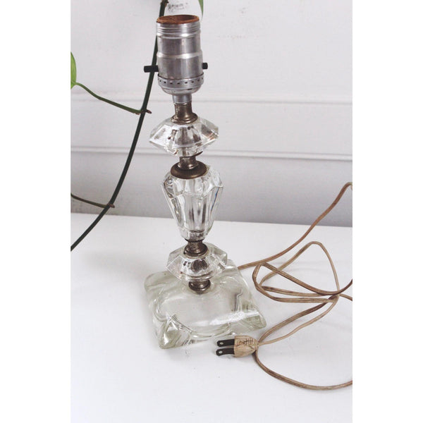 Vintage Faceted Glass Table Lamp - Mid Century Modern, Geometric Art Deco Style