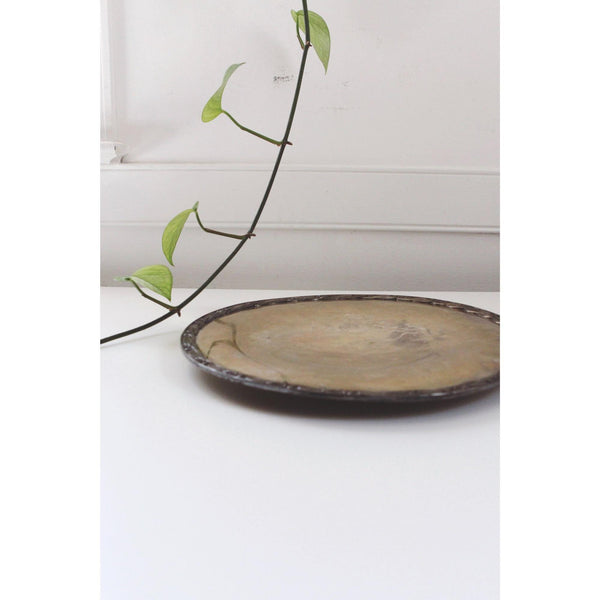 Vintage Silver-Plated Ornate Round Tray With Patina & Floral Border Design