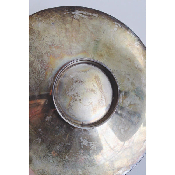 Vintage Silver-Plated Ornate Round Tray With Patina & Floral Border Design