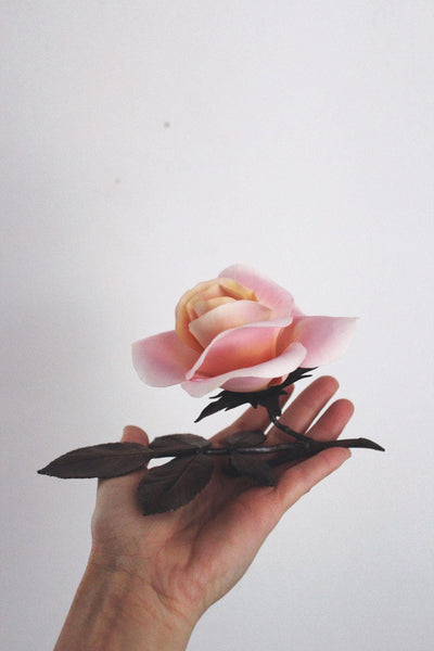 Boehm Porcelain Pink Rose Flower Figurine Bronze Leaves Elizabeth of Glamis