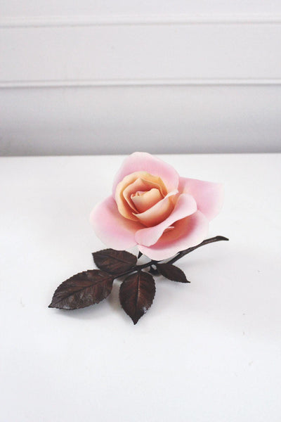 Boehm Porcelain Pink Rose Flower Figurine Bronze Leaves Elizabeth of Glamis