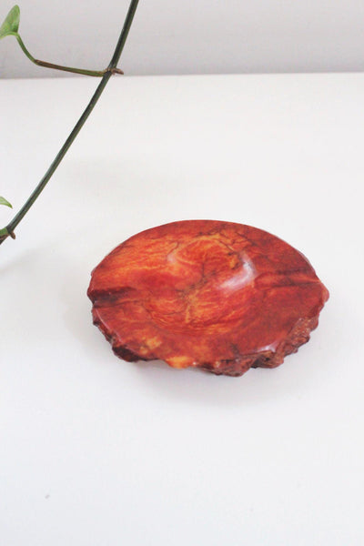 Vintage Hand Carved Ashtray Stone Alabaster Marble Carnelian Mid Century Rustic Handmade