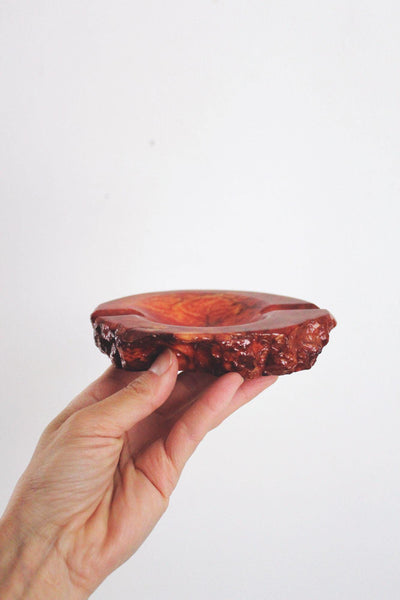 Vintage Hand Carved Ashtray Stone Alabaster Marble Carnelian Mid Century Rustic Handmade