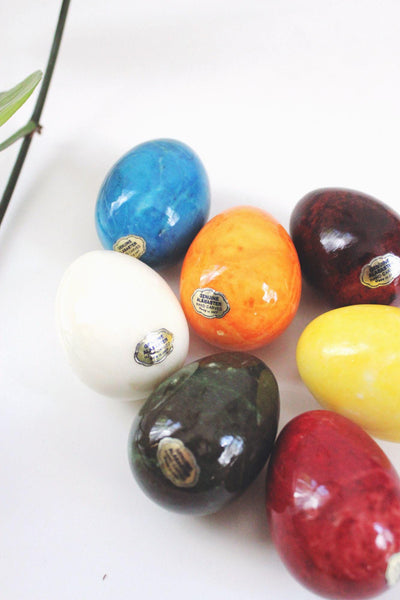 Vintage Alabaster Eggs Hand-Carved Set Of 7 Marble Stone Italy Decor