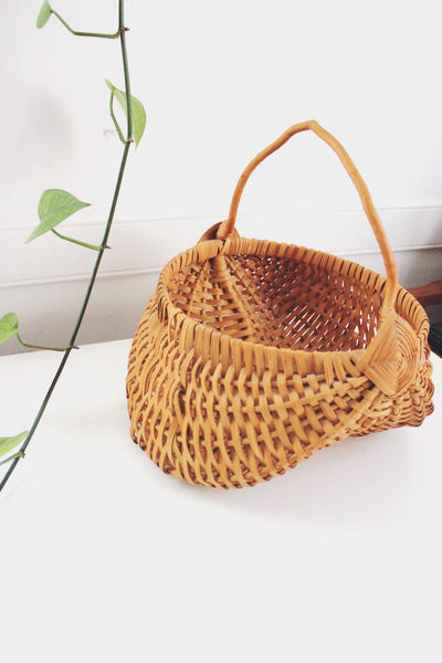 Vintage Buttocks Basket Melon Gathering Harvest Handwoven Wicker Handle Rustic Farmhouse