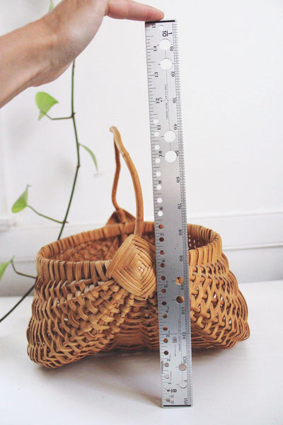 Vintage Buttocks Basket Melon Gathering Harvest Handwoven Wicker Handle Rustic Farmhouse