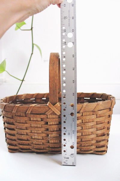 Vintage Handwoven Wooden Basket Handle Rustic Oval Storage Decor Farmhouse