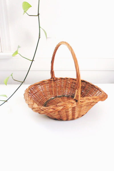 Vintage Handwoven Wicker Basket Rattan Rustic Farmhouse Decor Storage