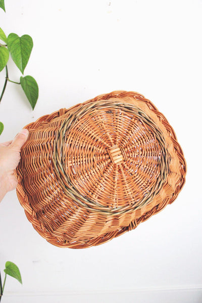 Vintage Handwoven Wicker Basket Rattan Rustic Farmhouse Decor Storage