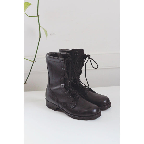 Vintage Black Leather Military Combat Boots Ro-Search Lace-Up Panama Soles 5.5