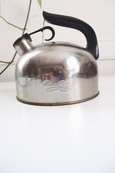 Vintage Paul Revere Ware 1801 Whistling Tea Kettle Stainless Steel Copper Retro
