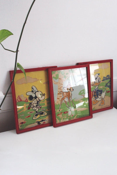 Vintage Walt Disney Productions Framed Prints Set Of 3 Minnie Mouse Bambi Donald Duck