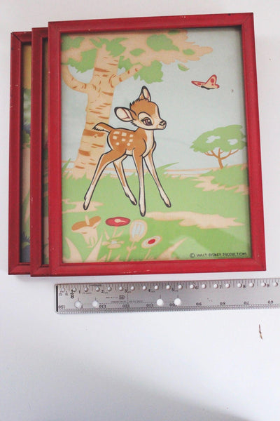 Vintage Walt Disney Productions Framed Prints Set Of 3 Minnie Mouse Bambi Donald Duck