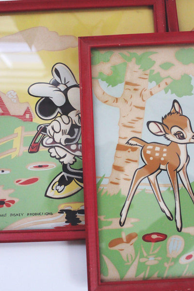 Vintage Walt Disney Productions Framed Prints Set Of 3 Minnie Mouse Bambi Donald Duck