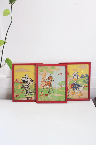 Vintage Walt Disney Productions Framed Prints Set Of 3 Minnie Mouse Bambi Donald Duck