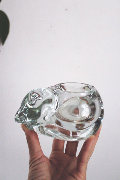 Vintage Indiana Glass Sleeping Cat Votive Candle Holder Figurine Paperweight Heavy