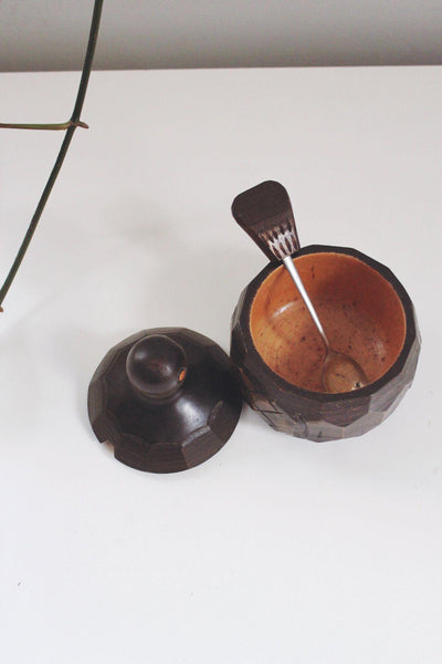 Vintage Wooden Bird Sugar Bowl Pot Missing Beak Hato Japan Mingei Mid Century