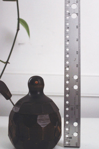 Vintage Wooden Bird Sugar Bowl Pot Missing Beak Hato Japan Mingei Mid Century