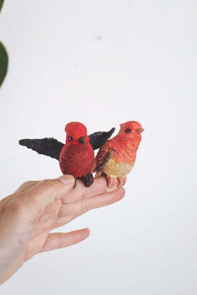 Vintage Resin Red Bird Figurines Decorations Tanager Cardinal Miniatures