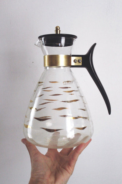 Vintage Pyrex Glass Coffee Carafe Mid Century Modern MCM Gold Wave Atomic Dash