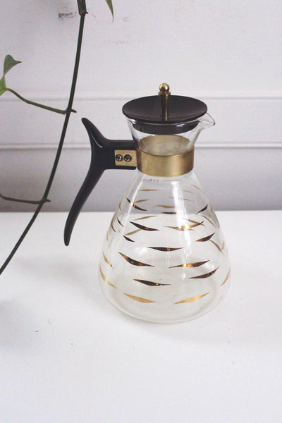 Vintage Pyrex Glass Coffee Carafe Mid Century Modern MCM Gold Wave Atomic Dash