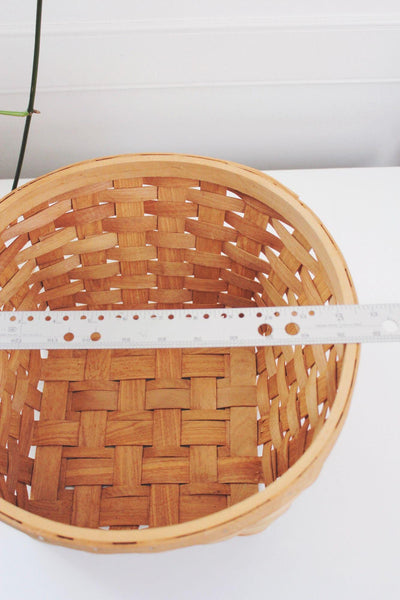 Woven Wooden Basket For Storage Or Decoration - Vintage Farmhouse Style - 12" Diameter X 7" Height