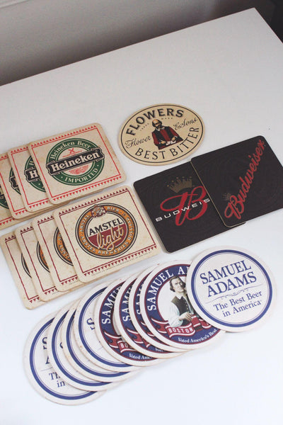 Vintage Beer Coaster Lot Heineken Budweiser Samuel Adams Bar Decor Brewiana