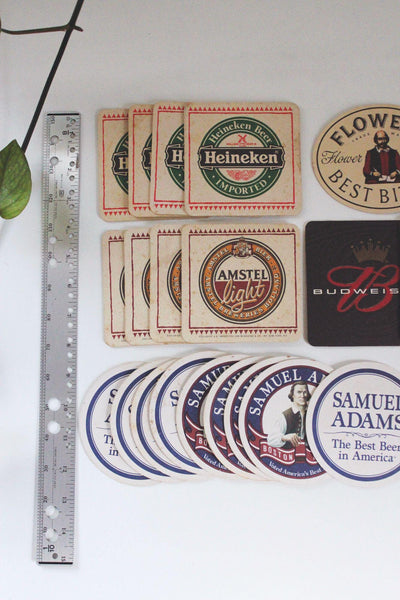 Vintage Beer Coaster Lot Heineken Budweiser Samuel Adams Bar Decor Brewiana