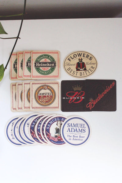 Vintage Beer Coaster Lot Heineken Budweiser Samuel Adams Bar Decor Brewiana