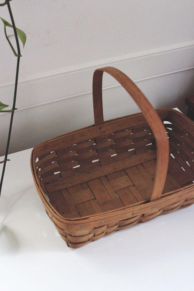 Vintage Longaberger Handwoven Basket 1985 With Handle Rectangular Wood Home Decor