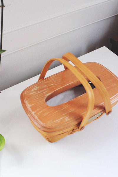 Longaberger 2001 Woven Memories Basket Lid Vintage Handwoven Wooden Tissue Box