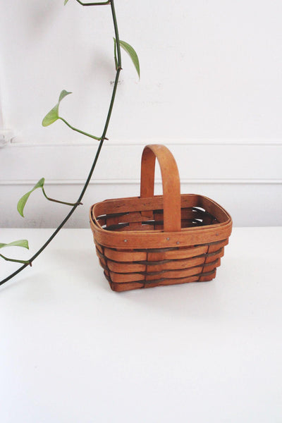 Longaberger Small Mini Handwoven Vintage Basket Handle 1990 USA Wooden Chore