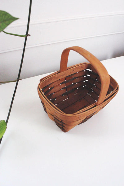 Longaberger Small Mini Handwoven Vintage Basket Handle 1990 USA Wooden Chore