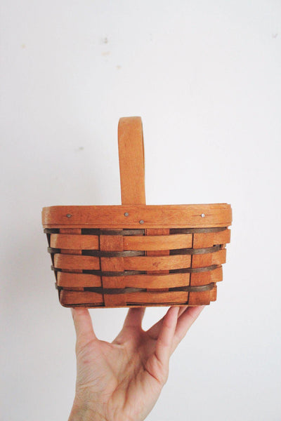 Longaberger Small Mini Handwoven Vintage Basket Handle 1990 USA Wooden Chore