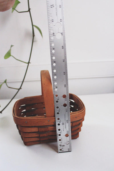 Longaberger Small Mini Handwoven Vintage Basket Handle 1990 USA Wooden Chore