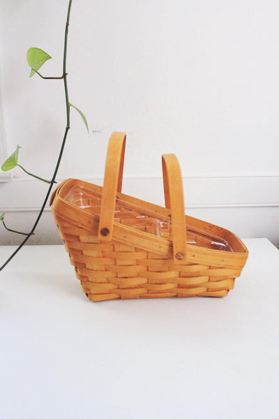 Vintage Longaberger Vegetable Basket 2002 Handwoven Liner Double Handles USA