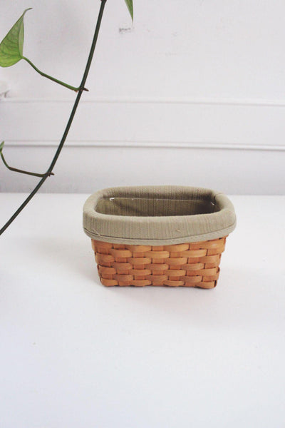 Vintage Small Mini Woven Basket Fabric Liner Taskets Condiment Wooden Woven