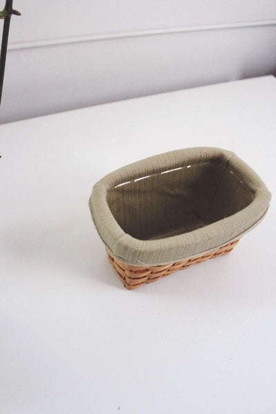 Vintage Small Mini Woven Basket Fabric Liner Taskets Condiment Wooden Woven