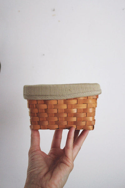 Vintage Small Mini Woven Basket Fabric Liner Taskets Condiment Wooden Woven
