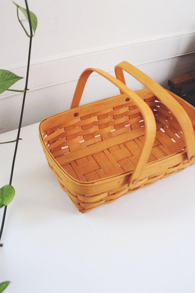 Longaberger Handwoven Rectangle Gathering Basket Vintage 1997 Double Handles USA