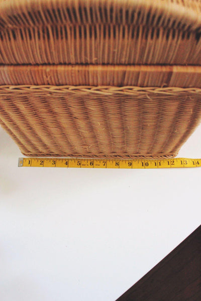 Vintage Wicker Picnic Basket Double Handles Handwoven Storage French Farmhouse