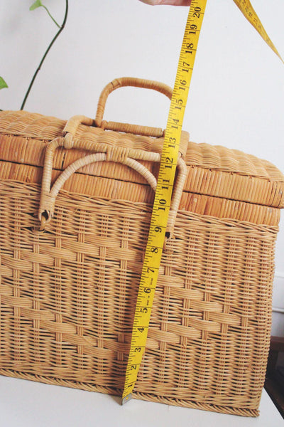 Vintage Wicker Picnic Basket Double Handles Handwoven Storage French Farmhouse