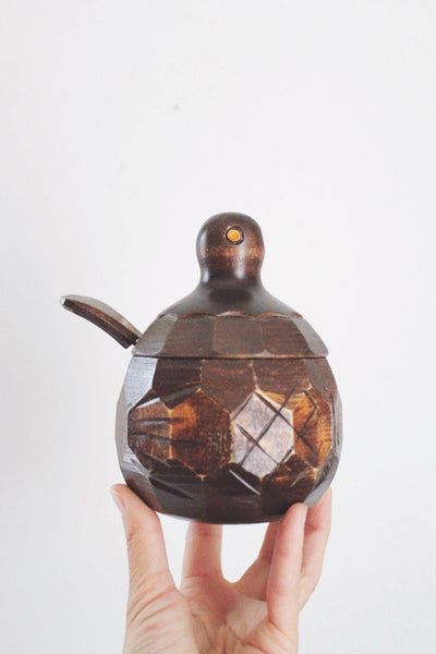 Vintage Wooden Bird Sugar Bowl Pot Missing Beak Hato Japan Mingei Mid Century