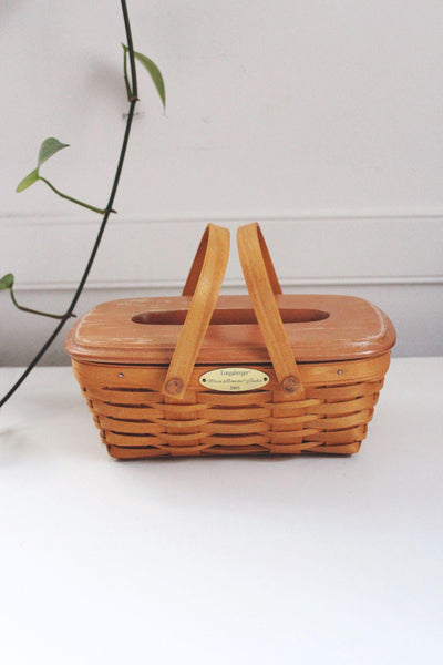Longaberger 2001 Woven Memories Basket Lid Vintage Handwoven Wooden Tissue Box