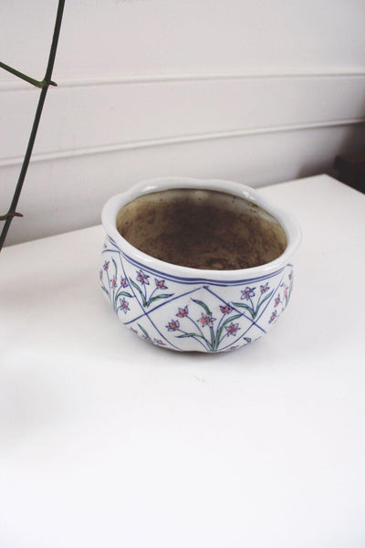 Vintage Chinoiserie Floral Planter Bulb Bowl Hand-Painted Ceramic Cachepot Centerpiece