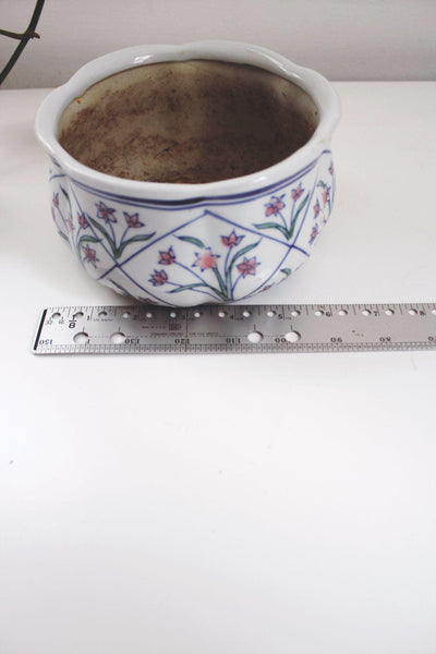 Vintage Chinoiserie Floral Planter Bulb Bowl Hand-Painted Ceramic Cachepot Centerpiece