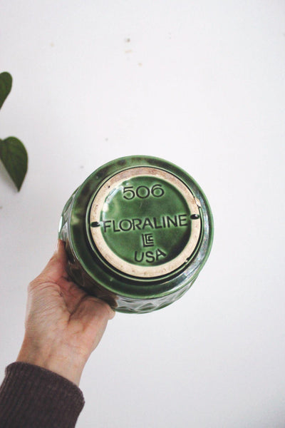 Vintage McCoy Floraline Green Ceramic Planter Pot Mid Century Modern USA
