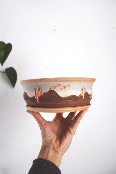 Vintage Gordon Pottery Planter Bowl Southwestern Desert Cactus Rustic Ceramic