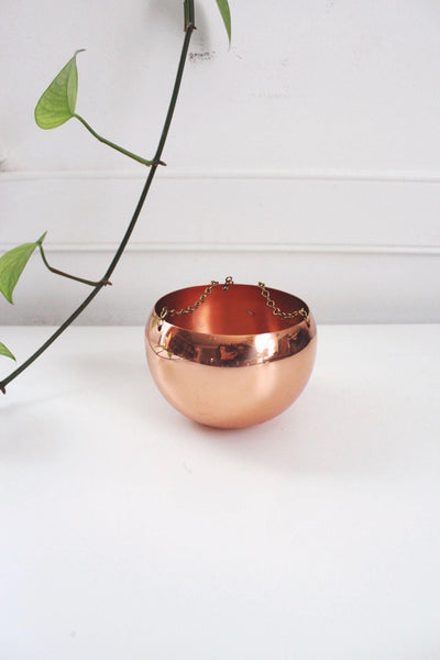 Copper Hanging Planter Bowl Brass Vintage Mid-Century Modern Coppercraft Guild Mini