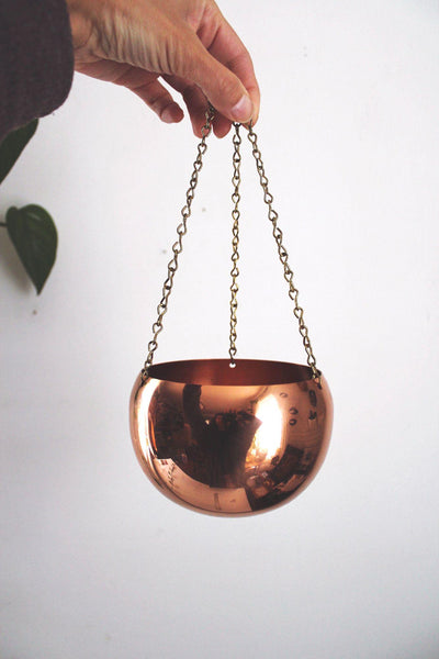 Copper Hanging Planter Bowl Brass Vintage Mid-Century Modern Coppercraft Guild Mini